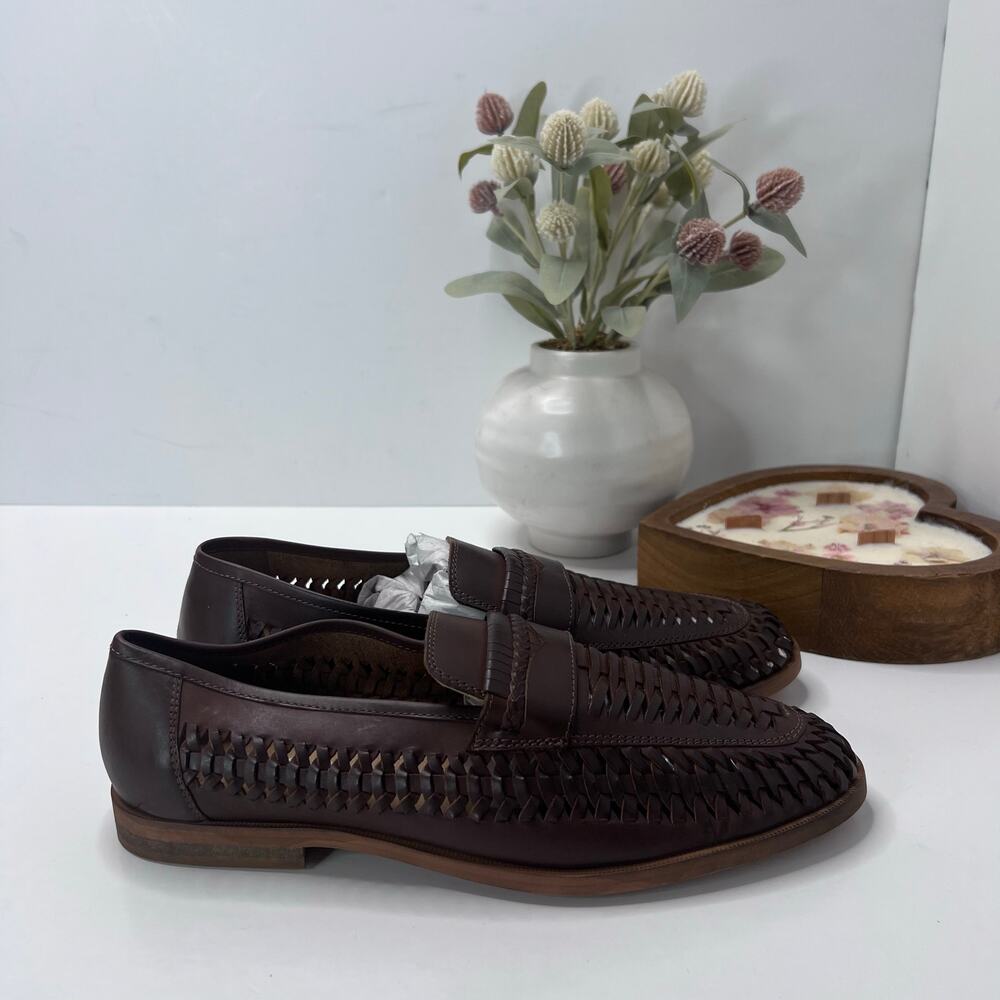 Rustic Asphalt Pointy End Leather Penny Loafers Brown R98101 Men's US 8/EU 41